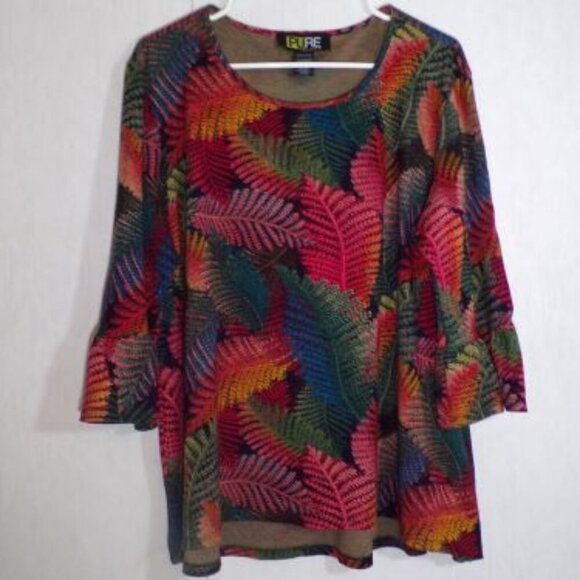 Pure Essence Urbanology Womens 3/4 Sleeve Pullover Top Size XXL Multicolor Leaf - Picture 1 of 5